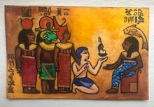 Sesaiaset in an offering scene with their Kemetic deities