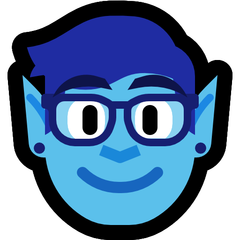 an emoji of a blue-skinned elf with dark blue hair and glasses